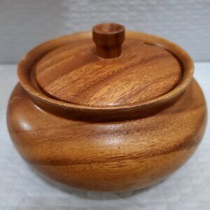 MCM Vtg Walnut Bowl w/ Lid & Spoon Slot 6x3"Hand Crafted Turned Wood Serving Jar